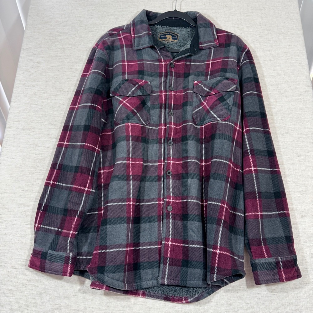 Freedom Foundry Flannel Shirt Mens XL Burgundy Sherpa Lined Plaid Jacket